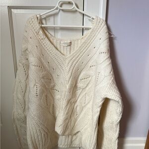 Anthropologie Cream V-Neck Sweater